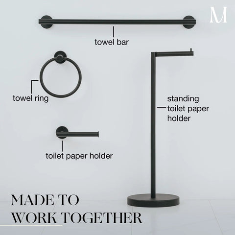 Matte Black 24 Inch Towel Bar Rack Heavy Duty Stainless Steel SUS 304 Wall Mounted Bathroom Kitchen Towel Holder Rust Proof