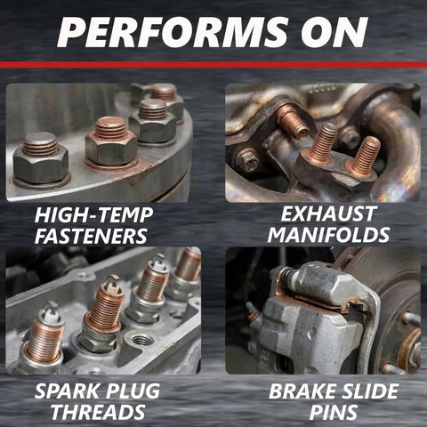 Copper Anti Seize Paste For Extreme Heat And Heavy Duty Use, Protects Against Pressure, Steam, And Water, Prevents Galling And Seizing, Corrosion, 8 Oz Can, 4 Pack applied to high-temp fasteners, exhaust manifolds, spark plug threads, and brake slide pins.