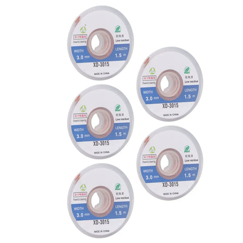 Premium Desoldering Solder Wick Braid 5 Pack Copper Solder Wire 3mm x 1.5m No Clean For Effortless Solder Removal BGA PCB Repair Electronics Maintenance