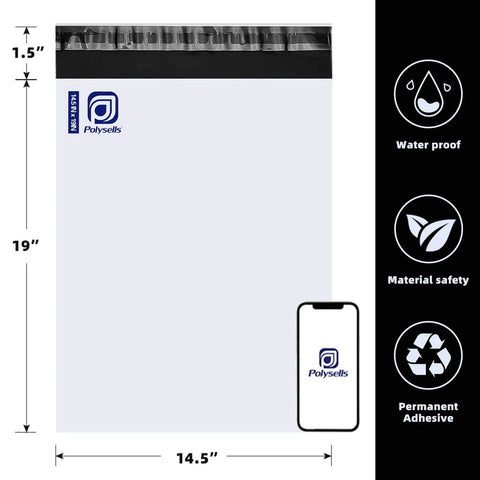 14.5 X 19 Inch Poly Mailers Bulk Pack For Clothing And More, showing heavy-duty waterproof, tear-resistant envelopes.