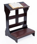 Solid Pine Wood Prayer Bench Kneeler with Cushioned Seat next to an open book, designed for home and church use, durable and comfortable.