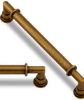 10 Pack Antique Brass Cabinet Pulls, 5 Inch Length, Heavy Duty Zinc Alloy Drawer Handles, close-up view of handle ends.