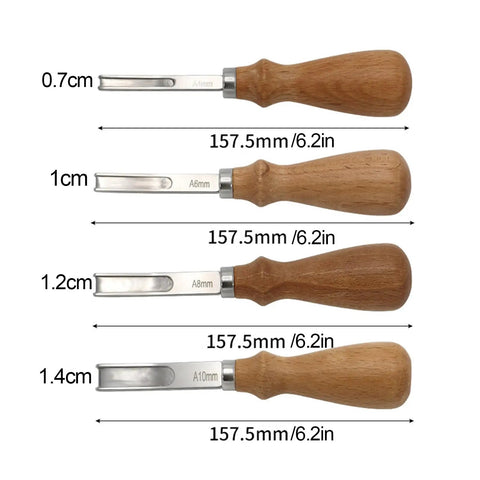 Pro Grade Leather Edge Trimming Bevel Tool Set Four Piece With French Bevel Knife Wide Mouth Edge Burnisher 4mm 6mm 8mm 10mm