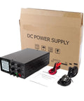 Beefy Adjustable Lab Power Supply 30V 10A With Built In Fan And Low Ripple Safe Overvoltage Overcurrent Protection Compact 220V AC Unit shown with packaging and cables