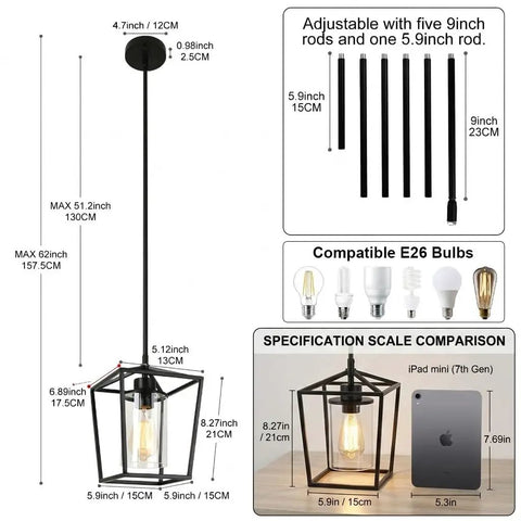 Top Shelf 2 Pack Modern Farmhouse Pendant Lights For Kitchen Island Featuring Matte Black Iron Cage And Clear Glass Shade dimensions and compatibility guide