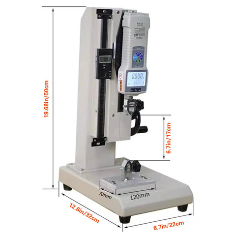 High Precision Digital Force Gauge With Manual Test Stand And Hand Wheel Push Pull Gauge For Tension And Compression Testing 8.6 Inch Stroke Clear Display Real Time Displacement Ball Screw Build ZP3000N, 50cm tall