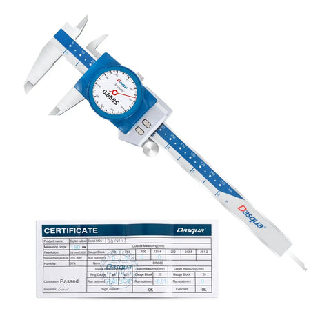 Image of Pro Grade Digital Dial Calipers 6 Inch 150mm IP67 Waterproof With OLED Readout And Dual Display near certification sheet.