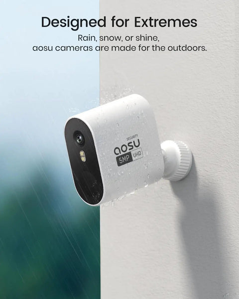 Outdoor Wireless Security Camera System With Solar Power 4 Camera Kit 3K 5MP HD Color Night Vision installed on wall