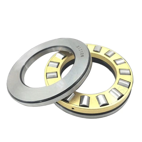 Heavy Duty Thrust Cylindrical Roller Bearing For Industrial Machinery High Load Capacity Low Friction Smooth Operator No Nonsense Workhorse 81222M size 110X160X38 close-up of two bearings showing rollers and metallic finish.