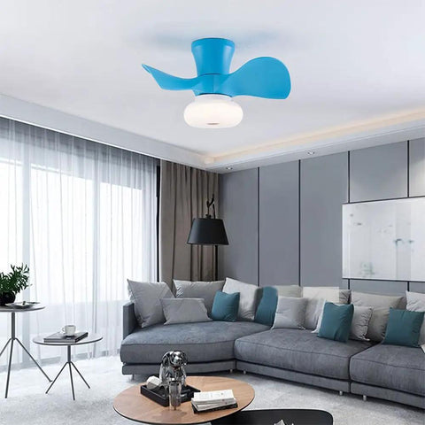 Ceiling Fan with Light 22 Inch 6 Speeds Timing 3 Color Temperatures for, blue fan with light in modern living room.