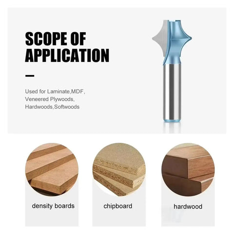 Cool Miter Frame Molding Router Bit With 12mm Or 1/2in Shank For Crafting Curved Wood Profiles And Shaping Decorative Edges Smoothly On Any DIY Project With Precision Cutting Power with different wood types shown.
