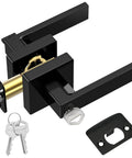 Matte Black Door Handle Set Built Tough Heavy Duty Reversible Square Lever For Bedroom And Bathroom With Keyed Entry