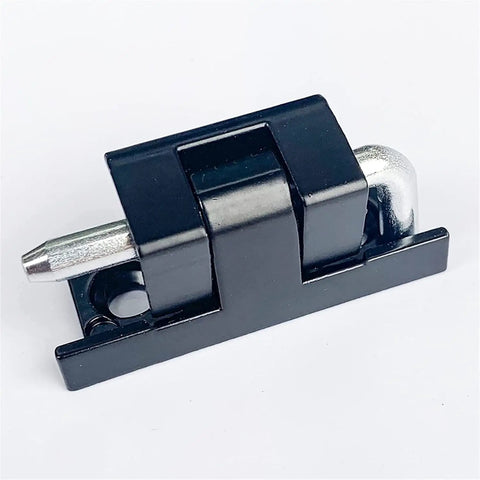 Tough As Nails Zinc Alloy Sliding Latch Lock With Hidden Spring Catch Built Like A Tank For Electrical Cabinets Or Heavy Entryway Doors Smooth Operating Gate Hardware That Truly Delivers, showing a black zinc sliding latch.