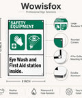 Eye Wash First Aid Sign Aluminum 12x8 Inches For Worksite Safety Notice With Green And White Design, Bold Black Text, Pre Drilled Corner Holes For Quick Mounting.