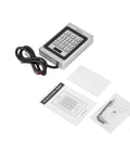 Three Mode Access Control System With Card Or PIN Or Both For External And Internal Security Rugged Metal Housing With Anti Counterfeit Design Easy Card Management For High Traffic Doors And Hardcore Security with wiring, cards, manual, and tools.