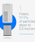 Harmony 1500 H13 True HEPA Filter Replacement for HSE1500 Air Purifier shown filtering 99.97% of particles down to 0.3 microns.