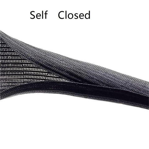 Self Closed Cable Sleeve Made Of PET Braided Material For Easy DIY Friendly Cable Management And Wire Wrapping Split Organizer 50mm Width By 50m Length UV Resistant And Dust Proof Flexible Outdoor Use showing texture