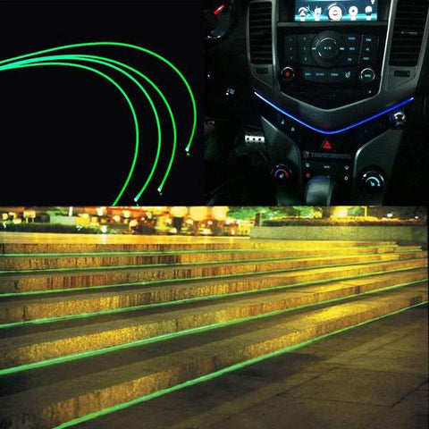 PMMA side-glow fiber optic cable, 0.06 in dia, 16.4 ft length, green glow, for car interior and decorative lighting.