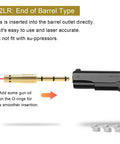 Laser Bore Sighter Kit For 22LR And 9mm Calibers, Red Dot Alignment Tool next to firearm with insertion instructions