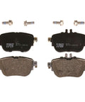 Disc Brake Pad Set TRH1936 For Mercedes Benz E300 2017 2018 OE Quality Replacement with bolts, top and bottom view.