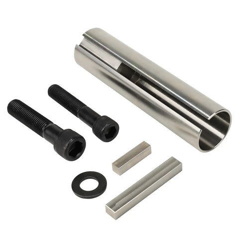 Rugged Stainless Steel Crankshaft Sleeve Converts Gas Engines From One Inch To One Eighth Fast with screws and keyway.