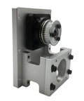 Side view of a Rotating Platform Cam Indexer with sturdy metal frame for cutting tables, Nema 23 stepper motor compatible.