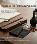 All In One Fountain Pen Care Kit with Black Walnut Pen Rest Two Ink Filling Tools Premium Cleaning Cloth and Rubber Cleaning Bulb