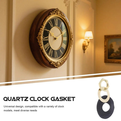 Elegant wall clock with Roman numerals and gold details, showcasing quartz clock gasket, ideal for repair using Quartz Clock Washer Kit