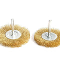 Two brass wire wheel brushes with 1/4-inch shanks for drill