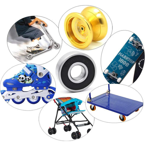 Set of 10 608-2RS ball bearings, 8x22x7 mm, rubber-sealed shields; for skateboards, inline skates, scooters.