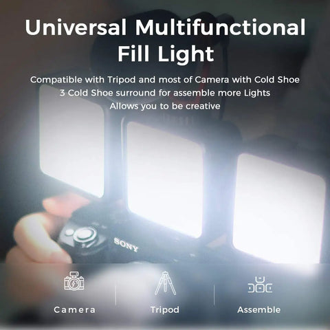 Dope Bi-Color LED Video Light With Softbox 3200K-5600K CRI95 81 LEDs Rechargeable 3000mAh on camera with cold shoe mounts.
