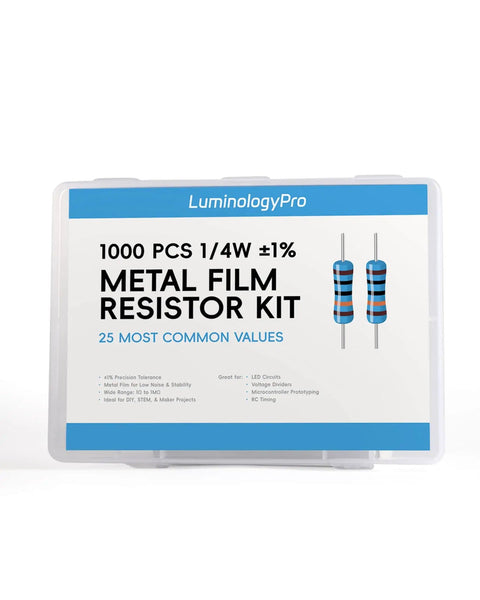 1000 Piece Resistor Kit Pro Grade Metal Film 0.25W 1 Percent Tolerance 25 Values With 40 Pieces Each For DIY Electronics Breadboard