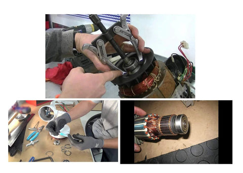 Workers use 6 Pieces 6200 ZZ Deep Groove Ball Bearings With Double Metal Seal Pre Lubricated For Stable Performance And Cost Effective Chrome Steel Bearing Material 10mm x 30mm x 9mm in machinery assembly and repair, showing tools and rotor.