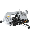 Pro Grade 250W Portable Cordless Band Saw Featuring Removable Alloy Base, close-up view showcasing motor and cutting mechanism.