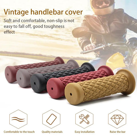 Non Slip Rubber Motorcycle Hand Grips For Seven Eighths Inch And Twenty Two To Twenty Four Millimeter Handlebars Vintage Thruster Style
