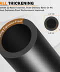 Diagram of PA12 Nylon DOT Air Line One Half Inch OD Pneumatic Tubing, 100 Feet Long, showing wall thickening and dimensions.