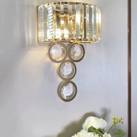 Gold Crystal Wall Sconce With Beveled Prisms Dimmable 2 Light Premium Vibe Wall Lighting For Bedroom And Living Room