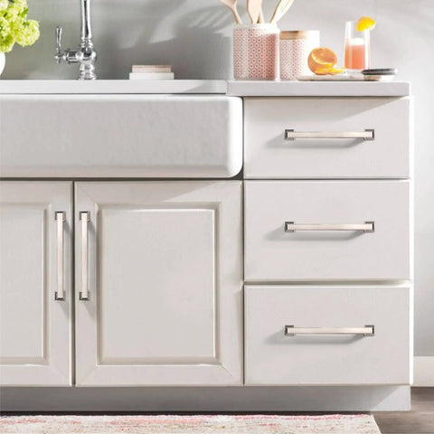5 Inch Brushed Satin Nickel Cabinet Pulls 10 Pack Built To Last Kitchen Cabinet Hardware Handles With Two Screw Sizes For Cabinets Cupboards Drawers And More on white drawers and cupboards