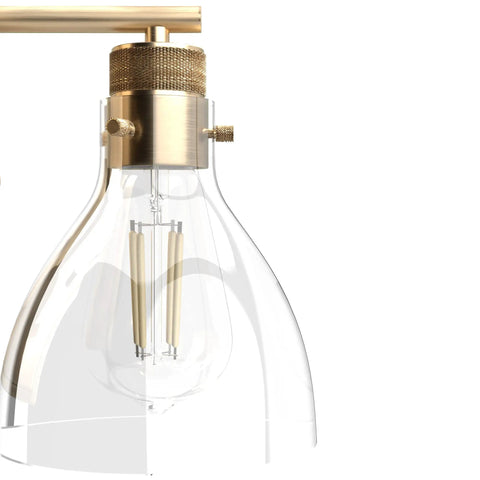 Alturas Gold 1 Light Sconce In A Medium Size Dimmable Wall Light With Transitional Style, showing clear glass shade and gold steel finish