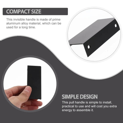 Close-up of 4 Piece Slick Invisible Edge Pull Handles, 80mm black aluminum, showing compact size in hand and right-angle grip.