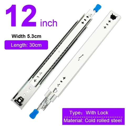 Heavy Duty Locking Drawer Slides Full Extension Runners Built To Last For Smooth Silent Opening And Closing Rust Resistant Steel Rails With Ball Bearing Rollers Electroplated And Powder Coated Finish 1 Pair, 12 inch 30cm cold rolled steel
