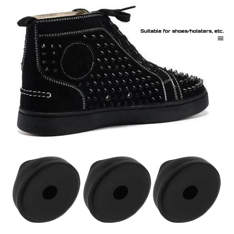 Hella Secure 6mm Black Replacement Studs And Screws For Dope Diy Shoe Decor Craft Leather Projects Kicks Up Fresh Style With Simple Screw On Assembly That Is Built To Last, image showing black shoe with studs and screws.