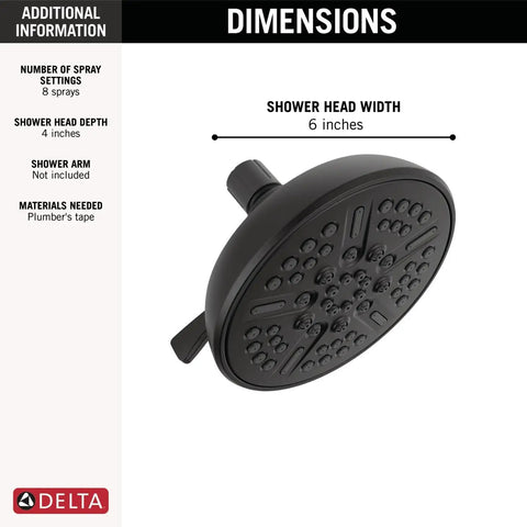 8 Spray Touch Clean Matte Black Shower Head With Full Body Spray Massage Shampoo Rinsing Pause Spray And Soft Full Spray Easy Clean Nozzles 2.5 GPM Water Flow Delivers A High Pressure Spa Like Shower Experience For Any Shower, 6-inch width
