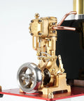 Mini Live Steam Engine And Boiler Model Kit For Adults And Teens Reversible Reciprocating Single Cylinder Educational Science Project Desk Decor And STEM Teaching Tool brass engine with flywheel on red base