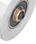 Close-up of All Purpose Aluminum Alloy Belt Grinder Tracking Wheel, 50mm thick, showcasing the heavy duty design for woodworking.