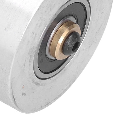 Close-up of All Purpose Aluminum Alloy Belt Grinder Tracking Wheel, 50mm thick, showcasing the heavy duty design for woodworking.