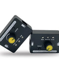 Two RC servo tester units with built-in BEC, 3-channel, black housings and yellow knobs