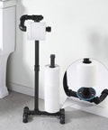 Rustic Farmhouse Toilet Paper Holder Stand With Reserve, Industrial Pipe Style Black Bathroom Storage for Jumbo Rolls