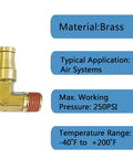 Push To Connect Pneumatic Fittings Set Quarter Inch Tube OD To Eighth Inch NPT Male DOT Air Brake Line Fittings Five Pack Brass
