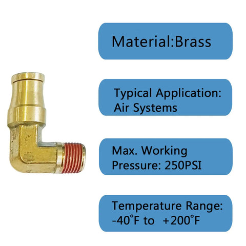 Push To Connect Pneumatic Fittings Set Quarter Inch Tube OD To Eighth Inch NPT Male DOT Air Brake Line Fittings Five Pack Brass